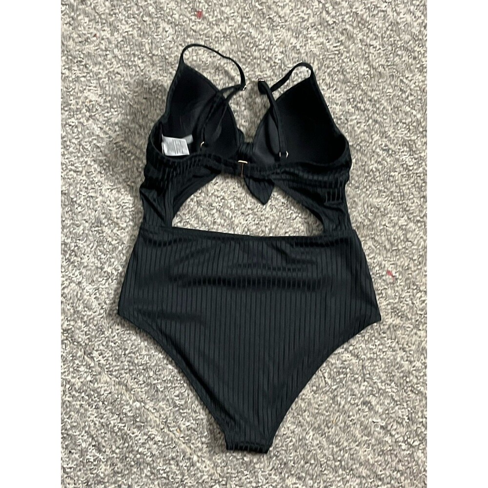 Women's Shore Light Lift Ribbed Tie Front Cut Out One Piece Swimsuit 34B black - Picture 12 of 13